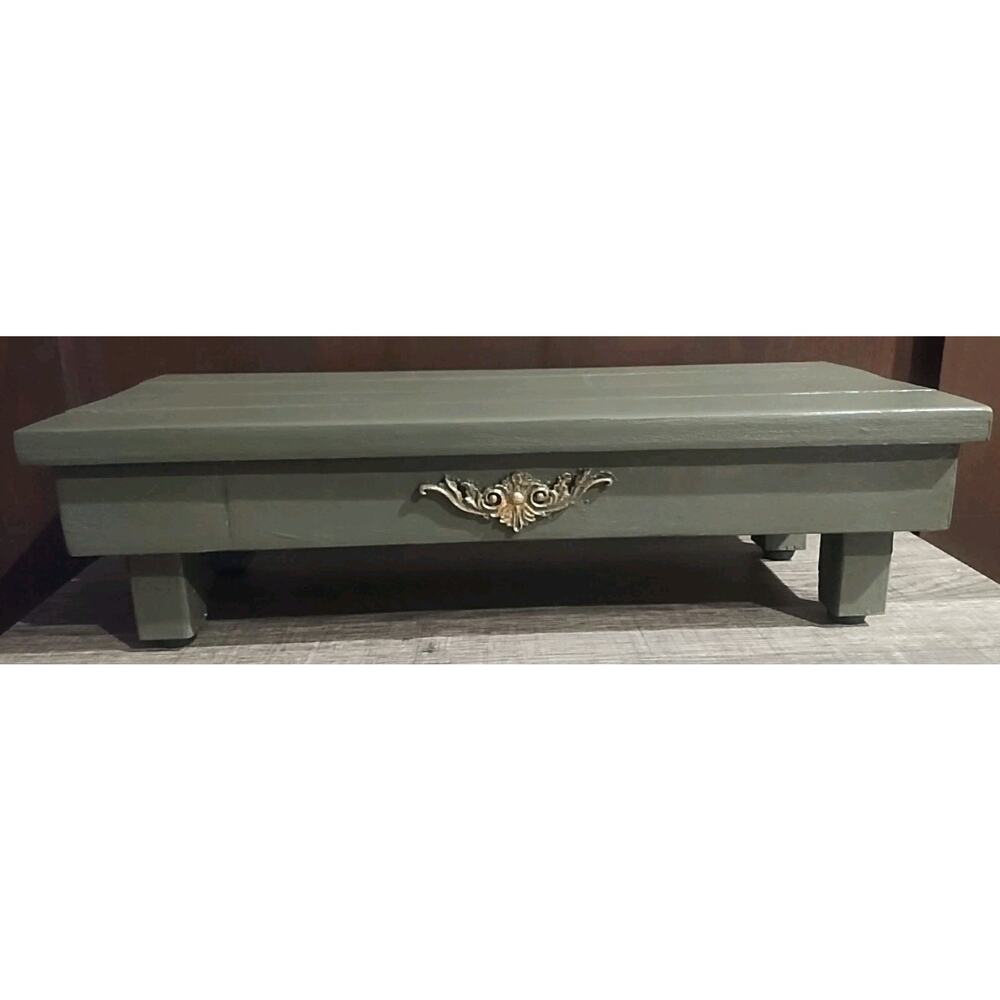Riser Shelf Olive Green Gold Wood Painted Candle stand Table Adjustable Feet